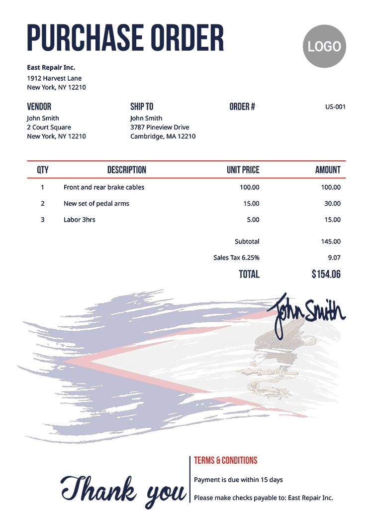 Purchase Order Template Us Flag Of American Samoa 