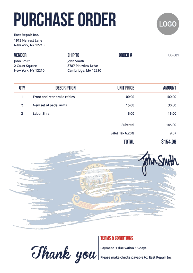 Purchase Order Template Us Flag Of Idaho 