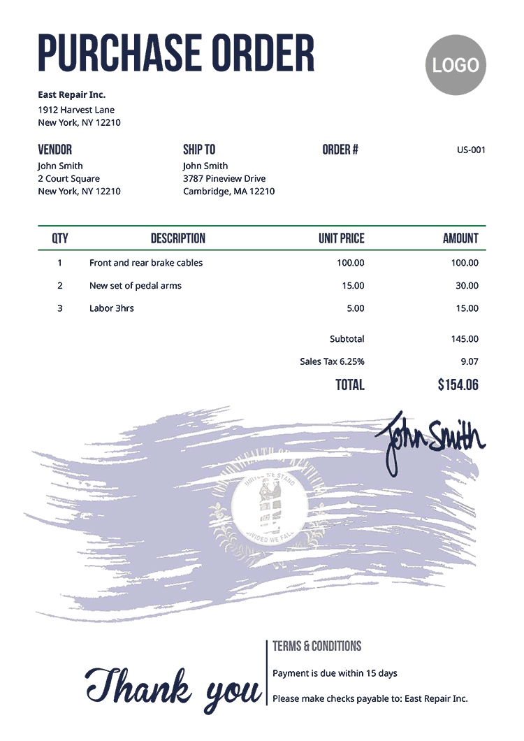 Purchase Order Template Us Flag Of Kentucky 