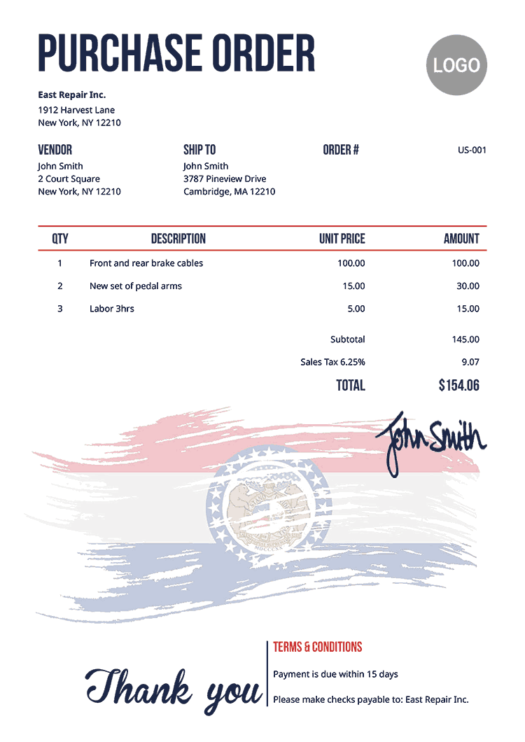 Purchase Order Template Us Flag Of Missouri 