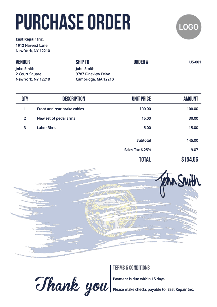 Purchase Order Template Us Flag Of Nebraska 