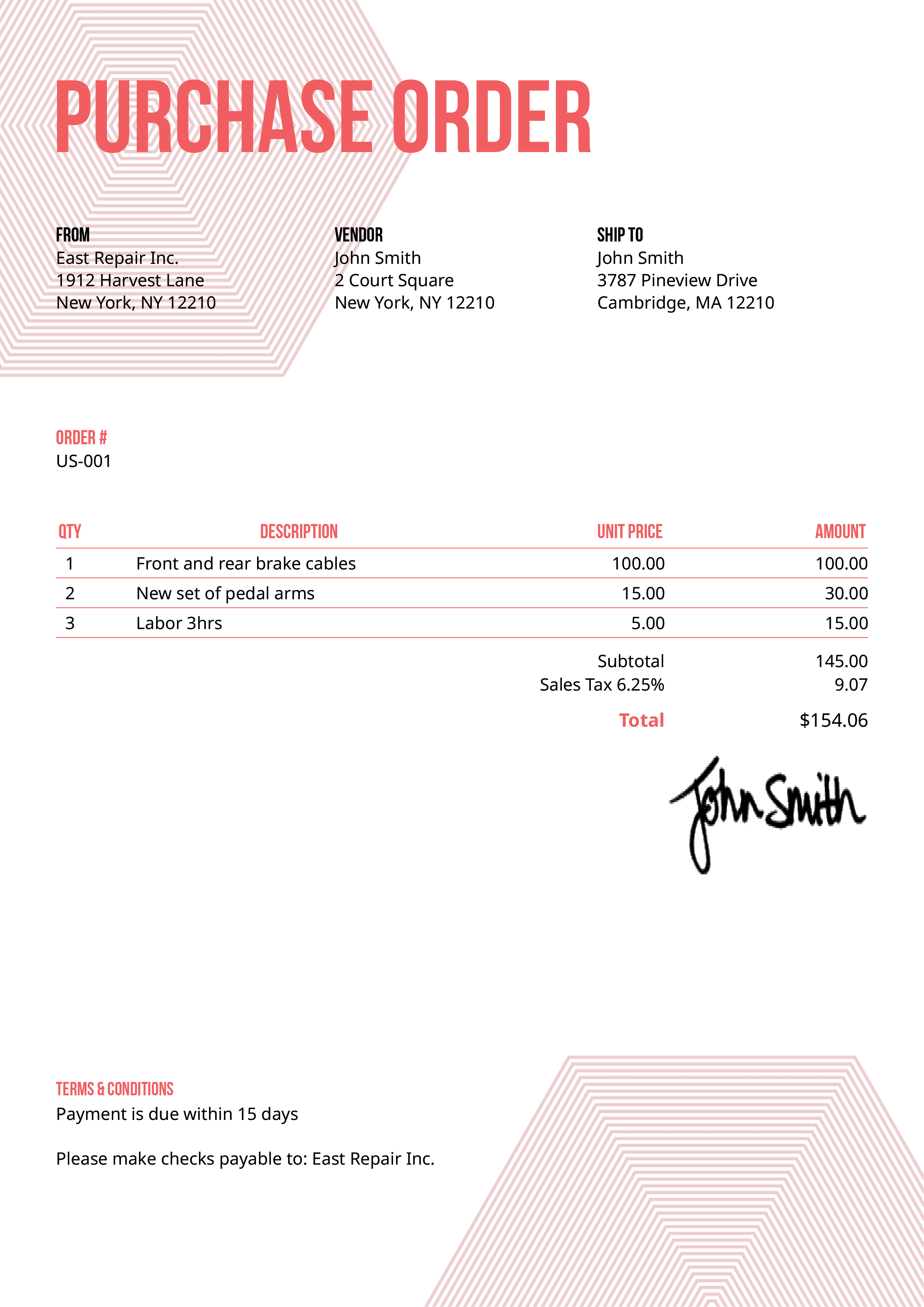 Purchase Order Template Us Hexagons Pink 