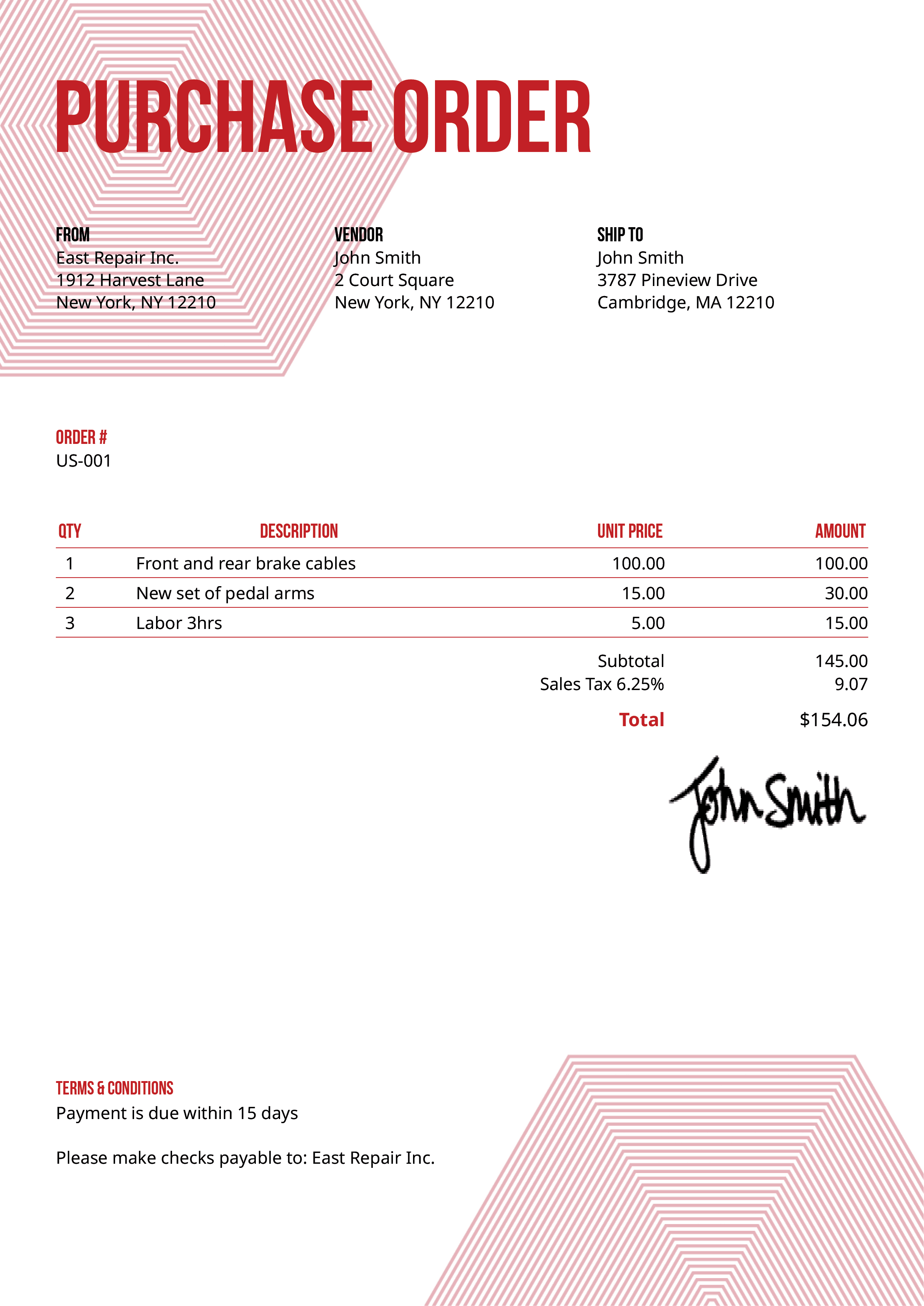 Purchase Order Template Us Hexagons Red 