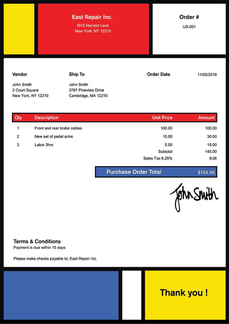 Purchase Order Template Us Mondrian 