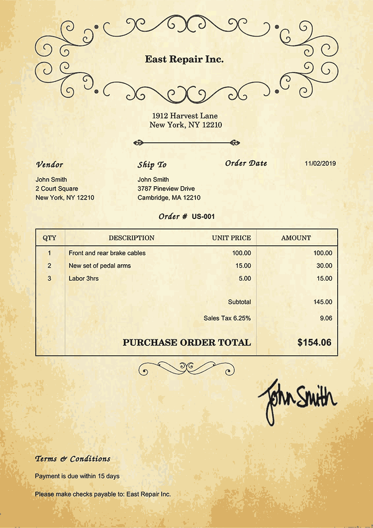 Purchase Order Template Us Oldie 