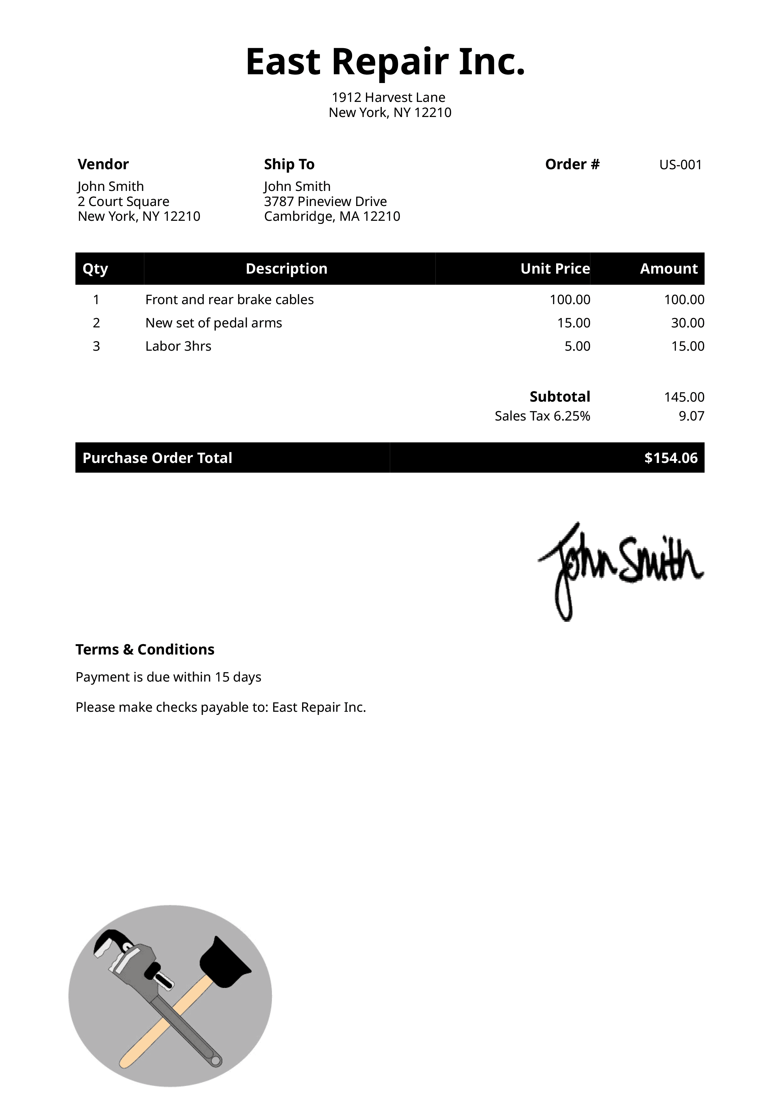 Purchase Order Template Us Plumber Black 