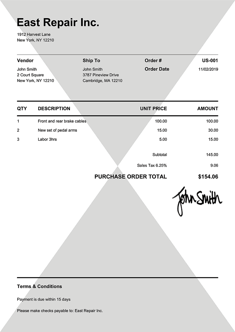 Purchase Order Template Us Pure Black 
