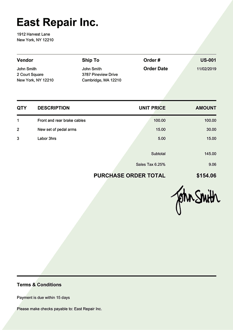 Purchase Order Template Us Pure Green 