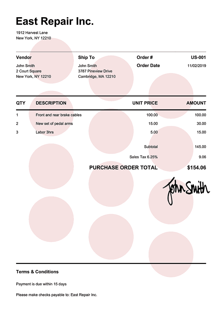 Purchase Order Template Us Pure Red 