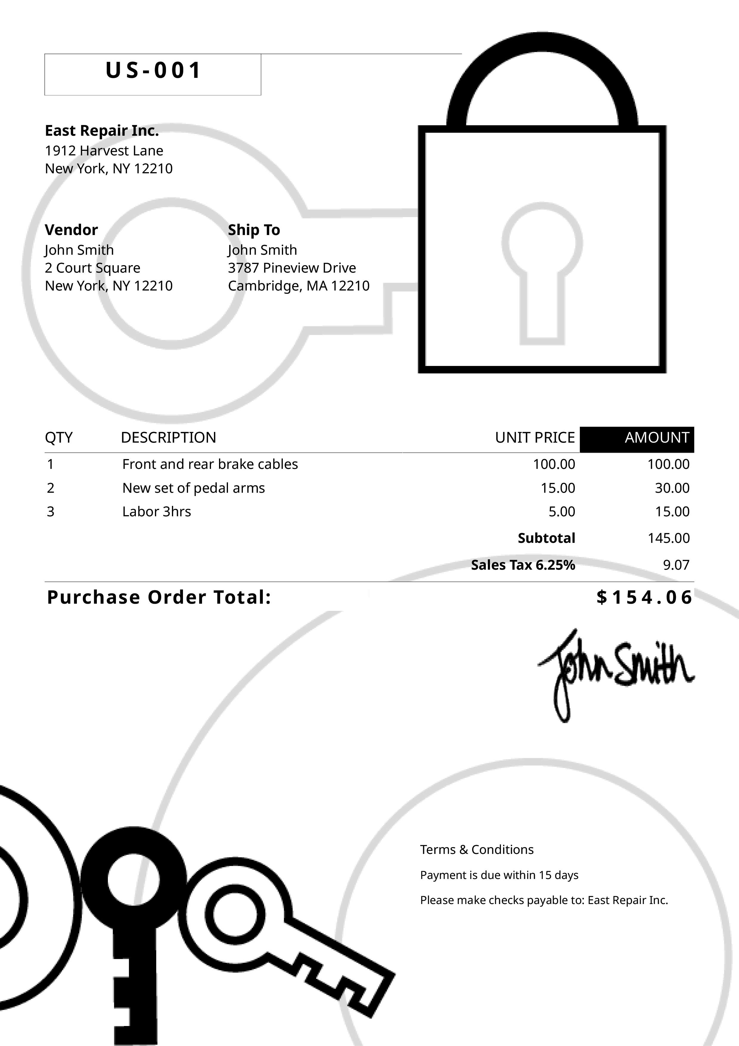 Purchase Order Template Us Secure Black 