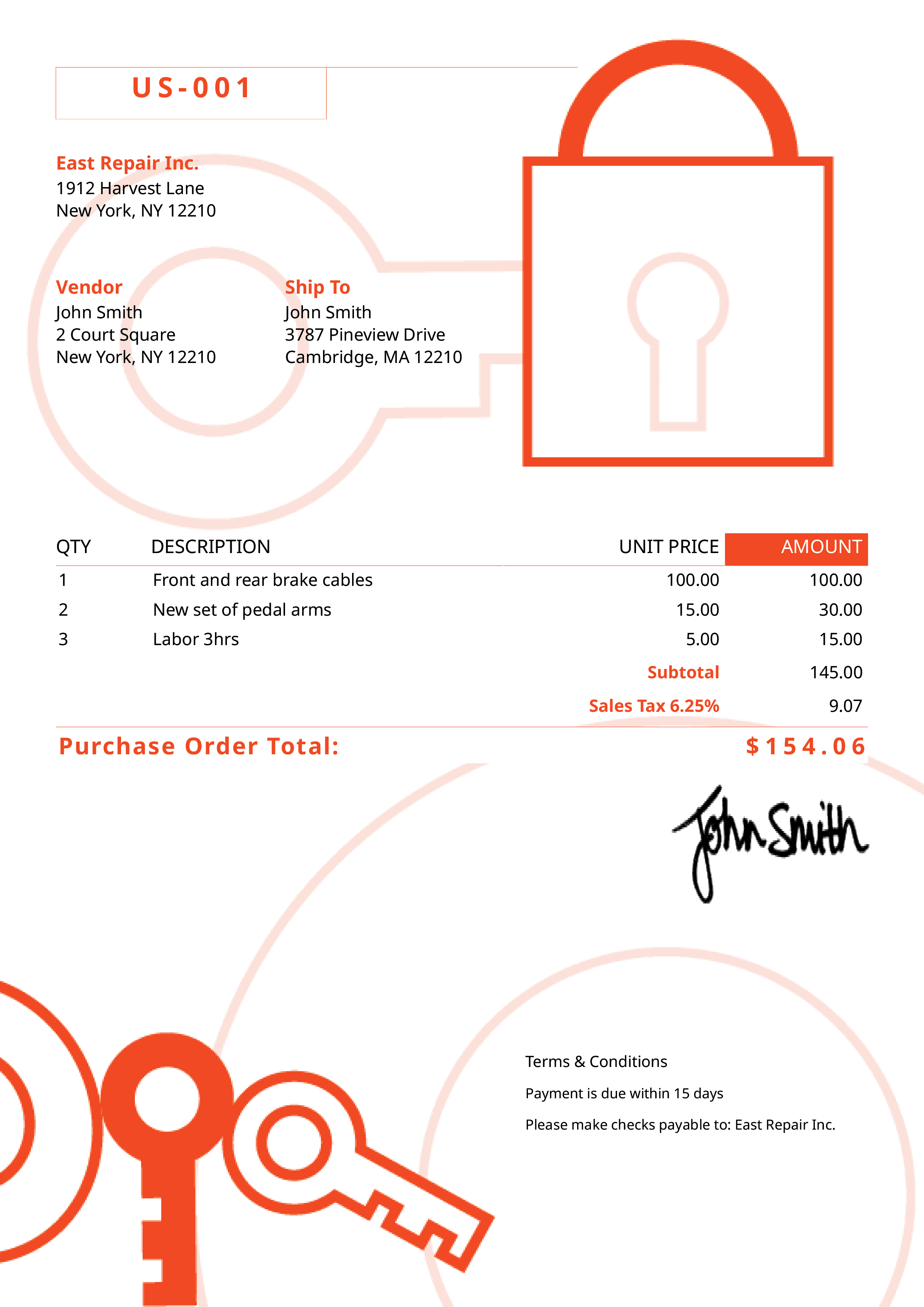 Purchase Order Template Us Secure Orange 