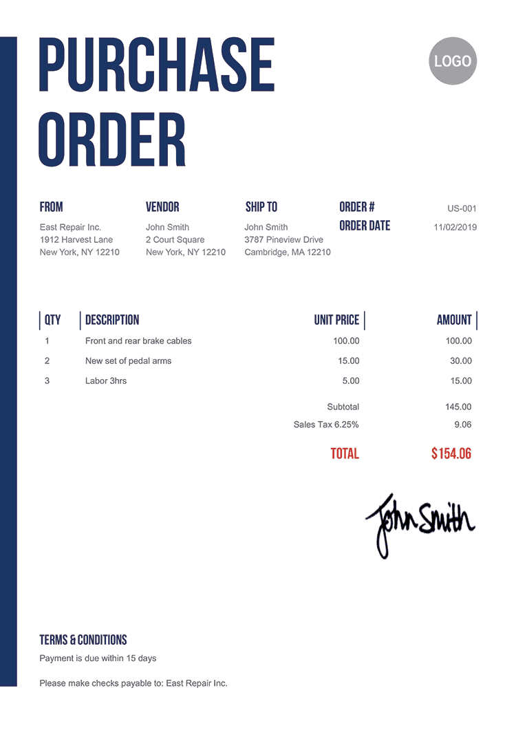 Purchase Order Template Us Slim 