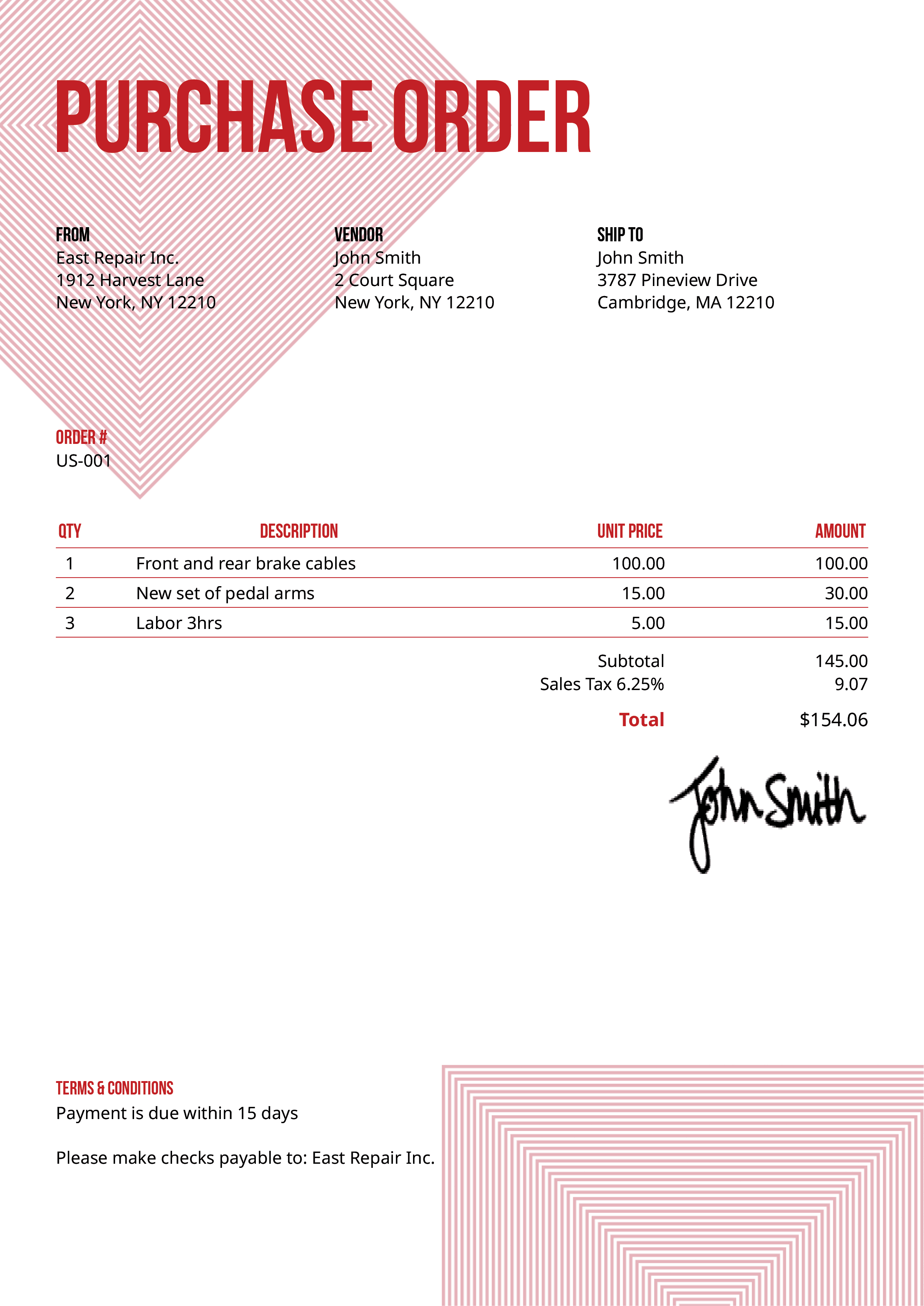 Purchase Order Template Us Squares Red 