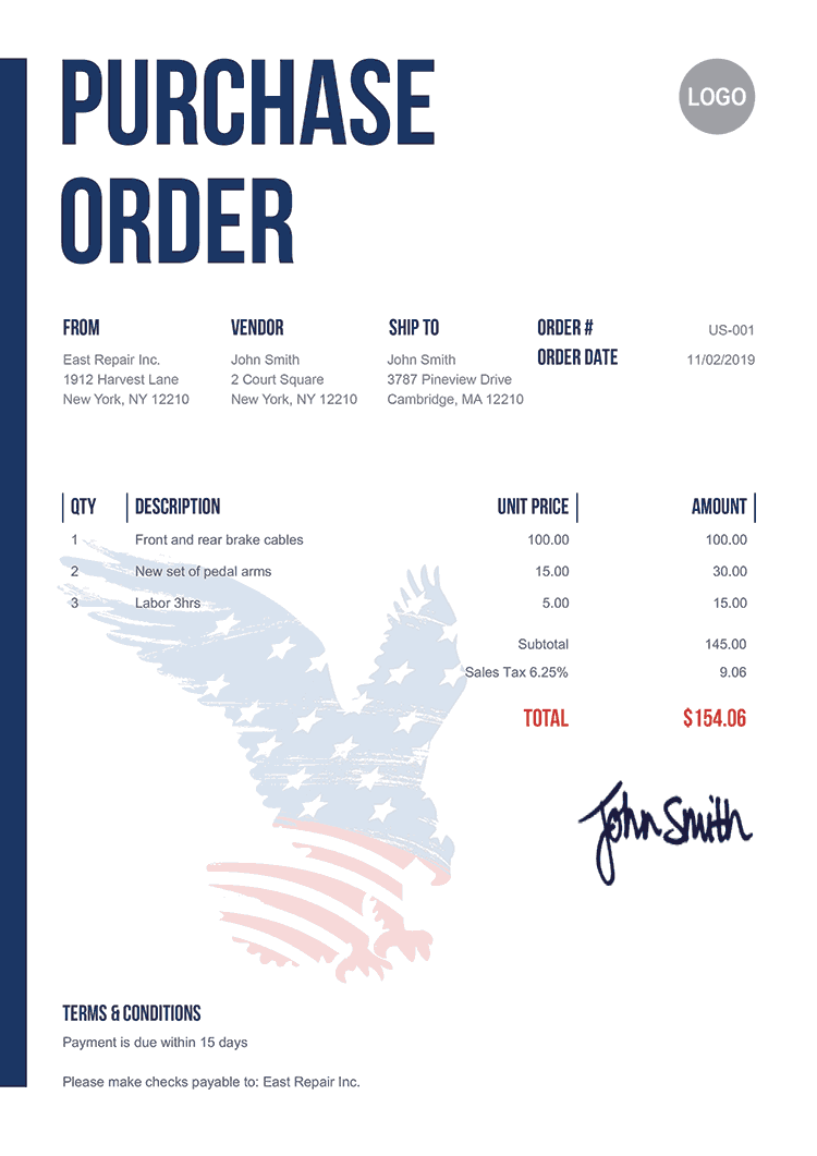Purchase Order Template Us Us Eagle 