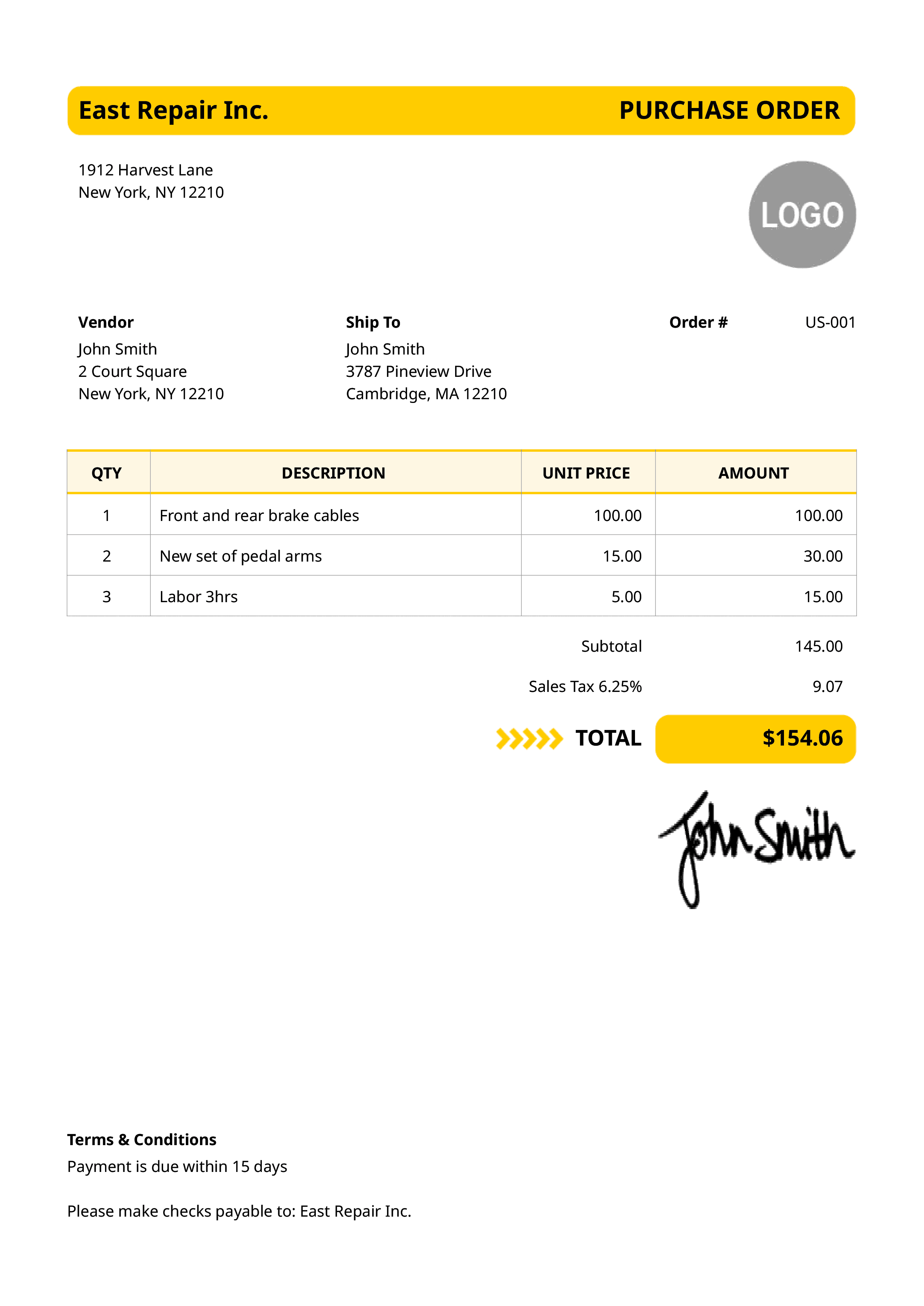 Purchase Order Template Us Wikilane 