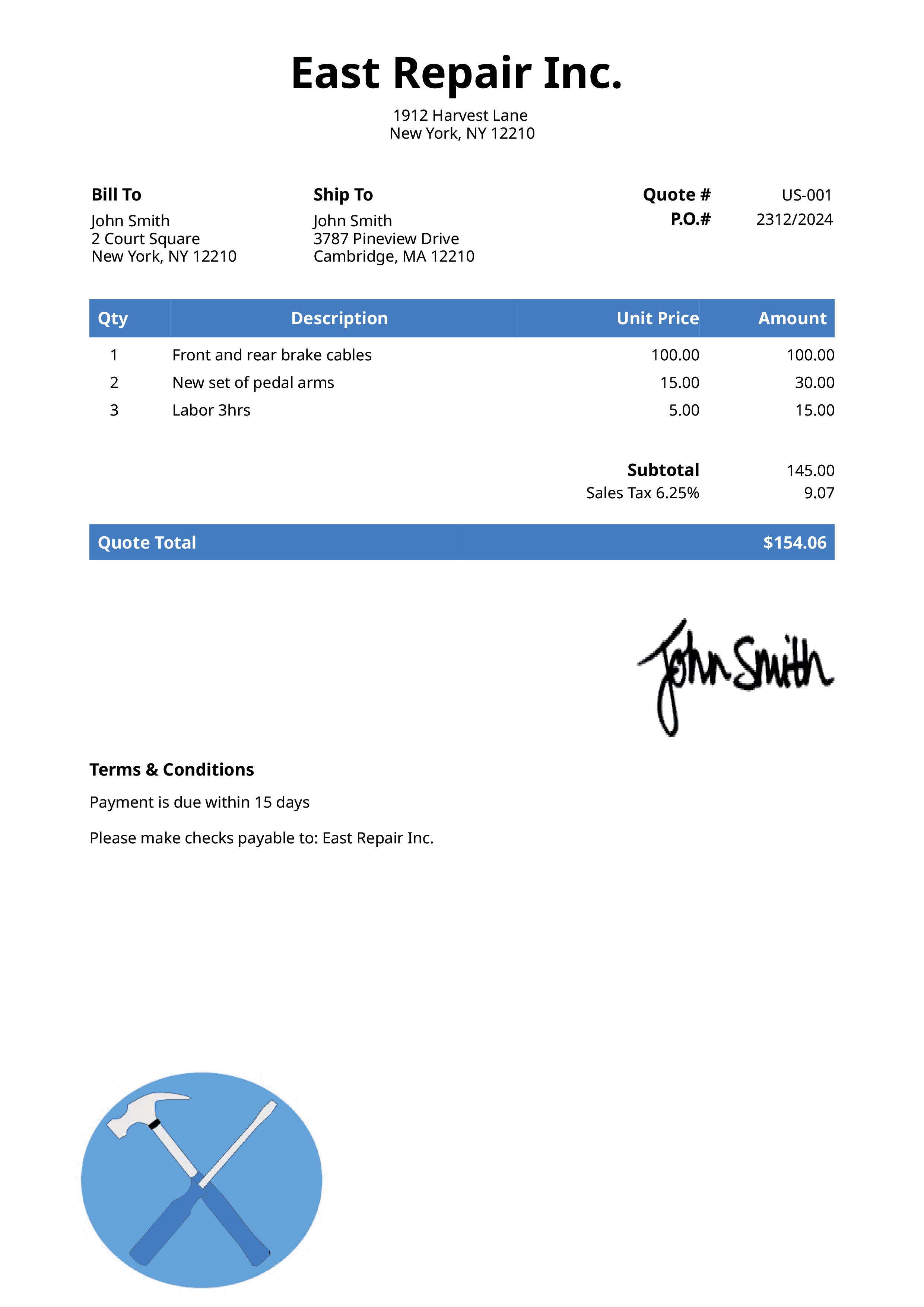 Quote Template Us Contractor Blue 