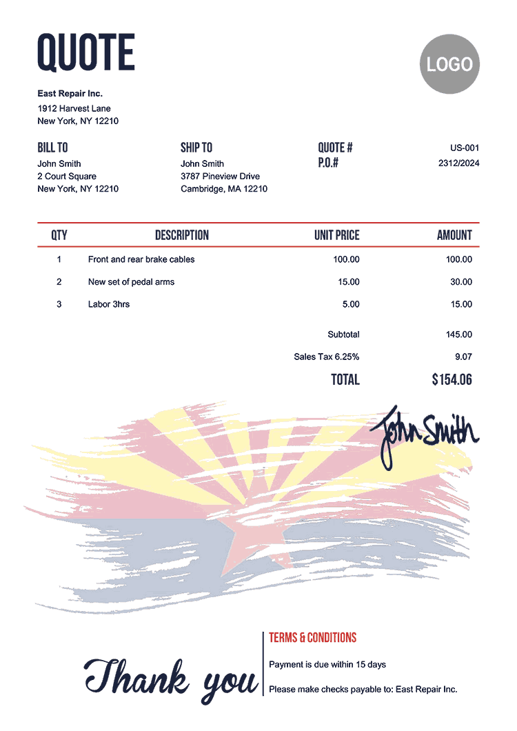 Quote Template Us Flag Of Arizona 