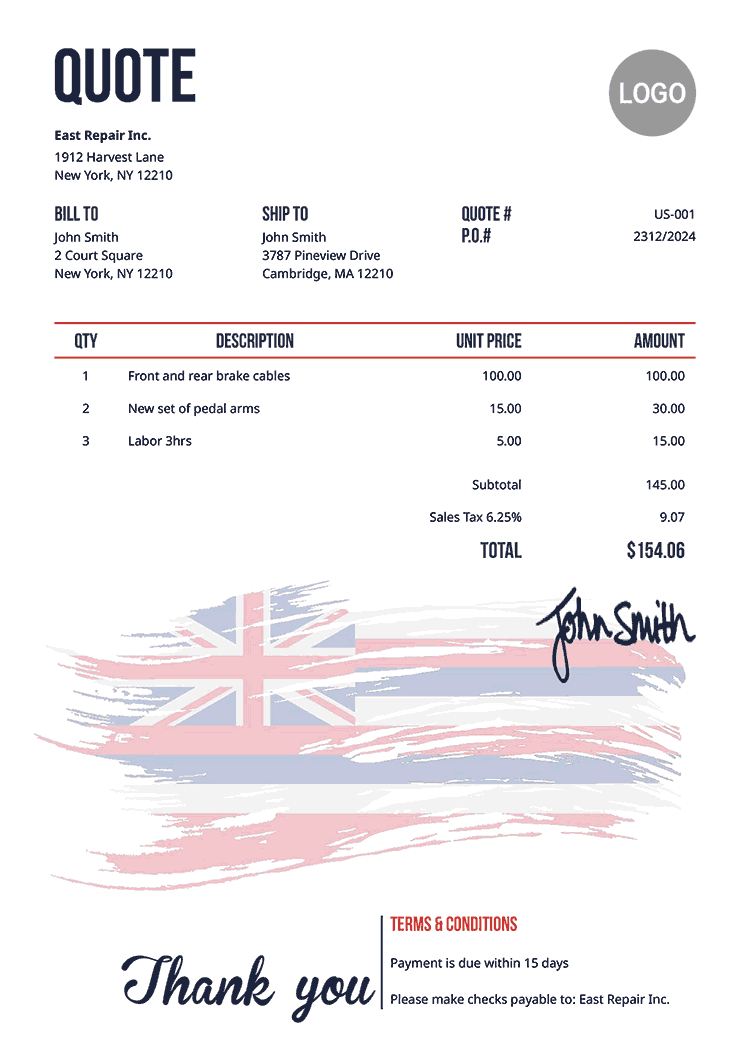 Quote Template Us Flag Of Hawaii 