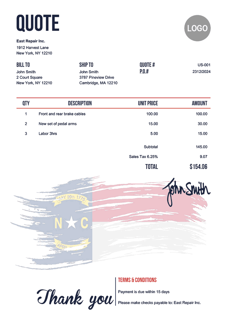 Quote Template Us Flag Of North Carolina 