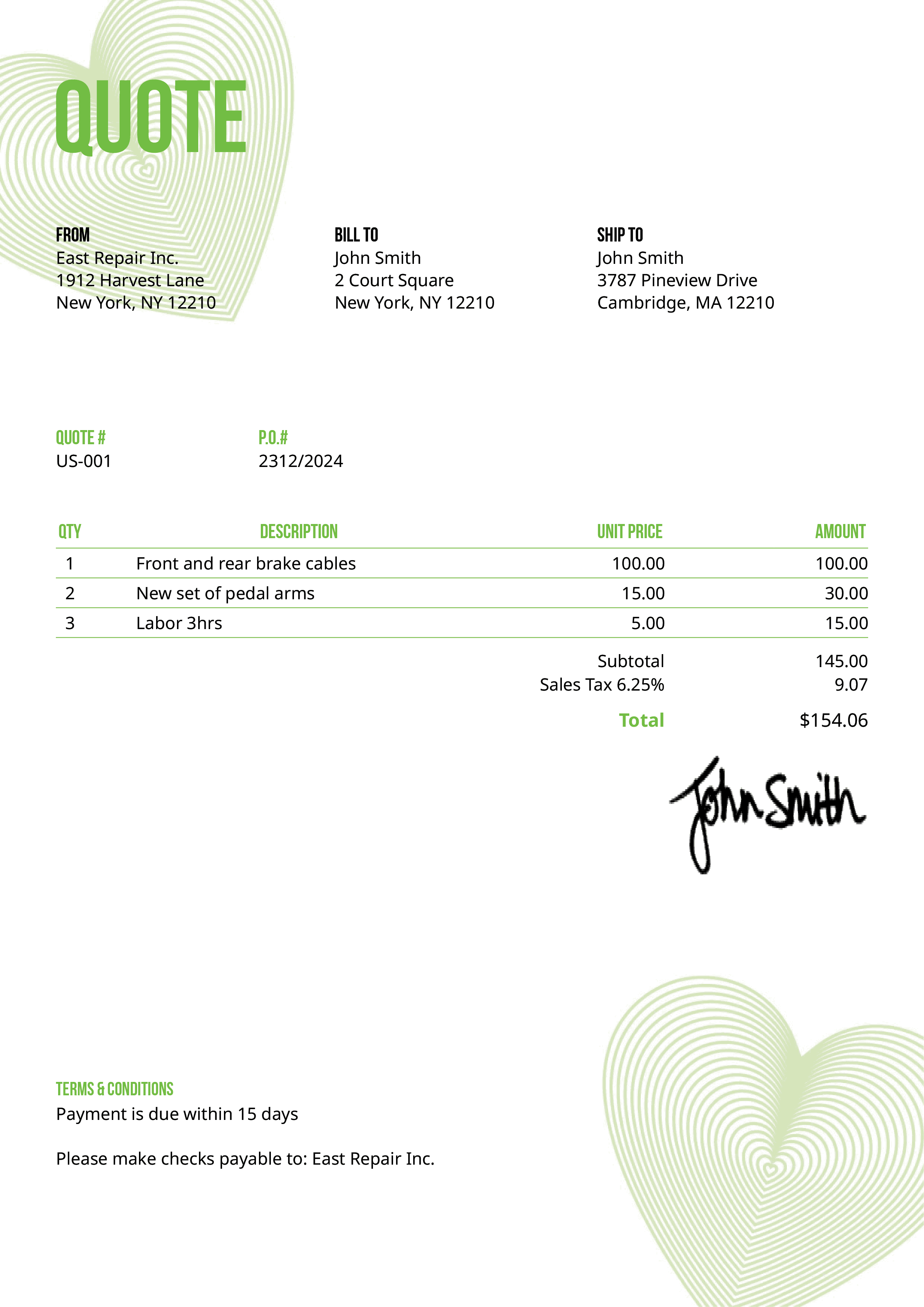 Quote Template Us Hearts Green 