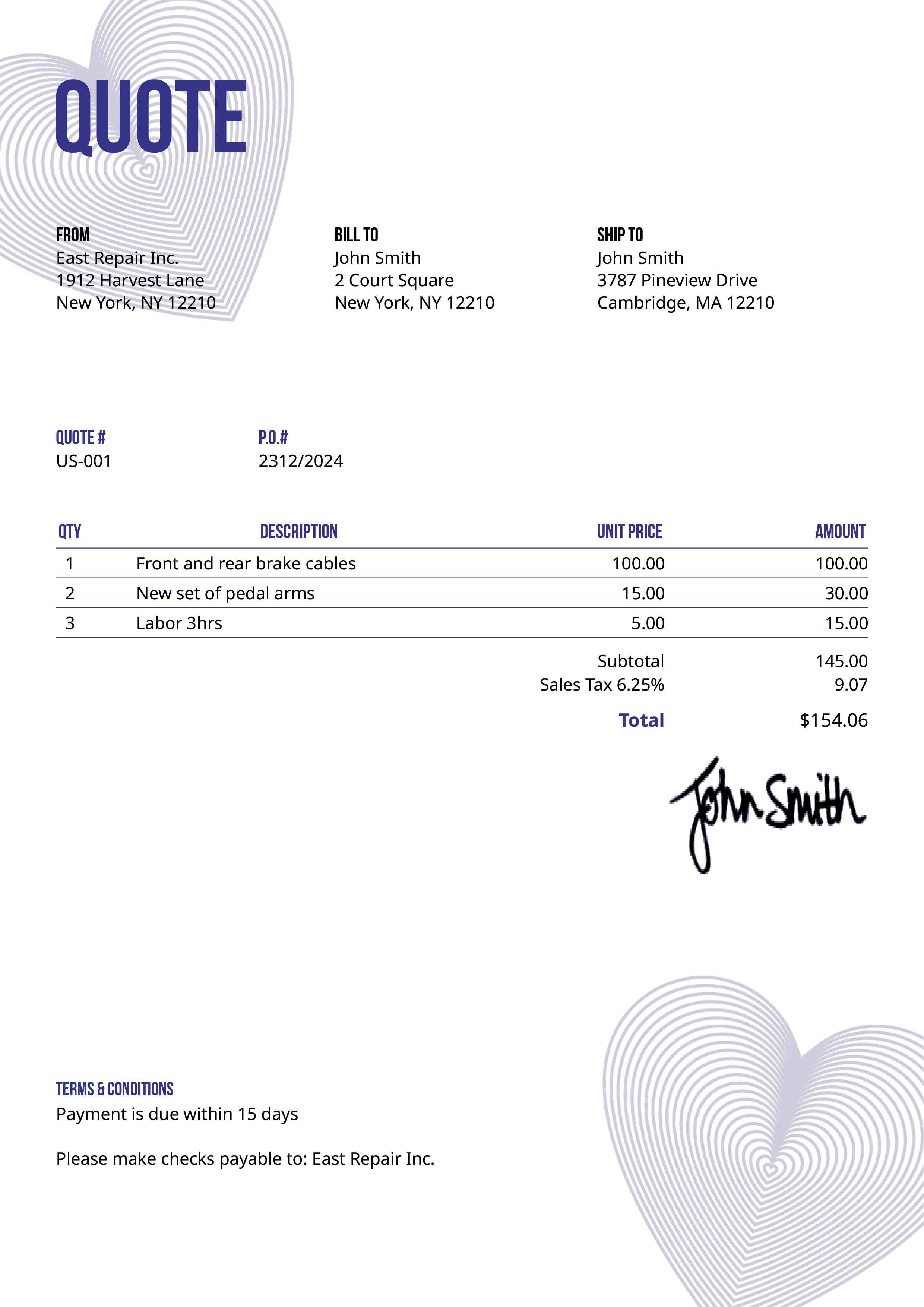 Quote Template Us Hearts Purple 