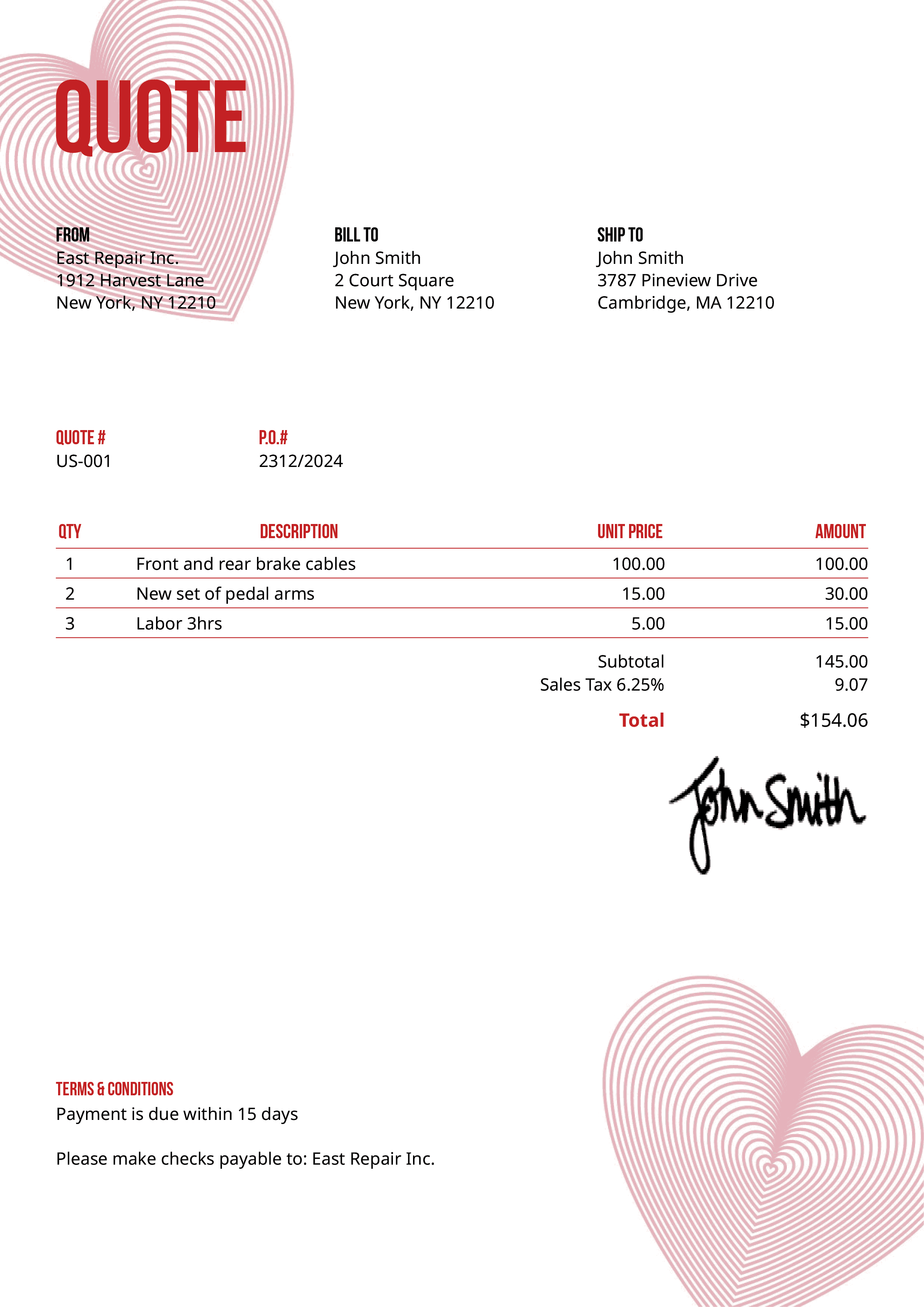 Quote Template Us Hearts Red 