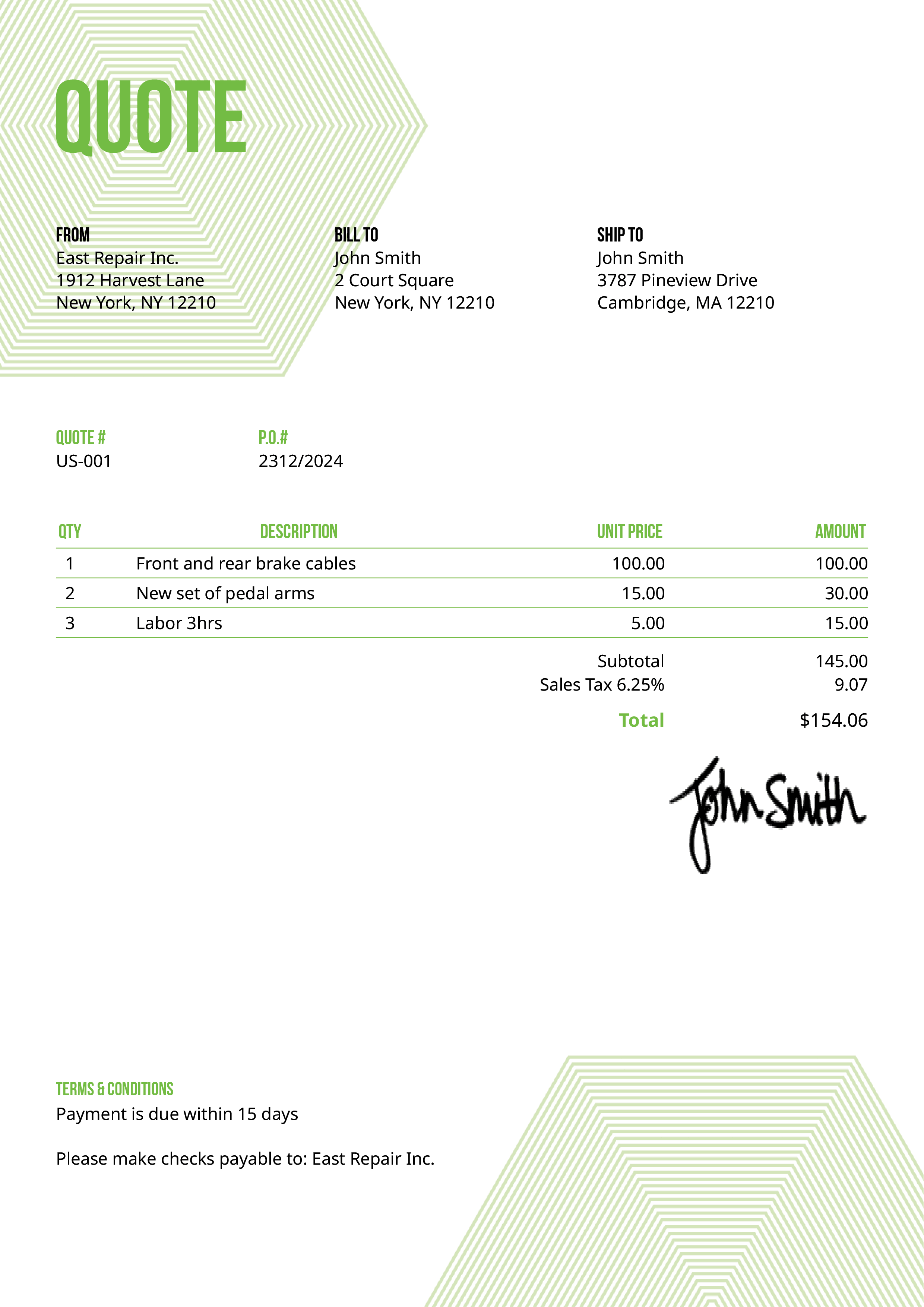 Quote Template Us Hexagons Green 