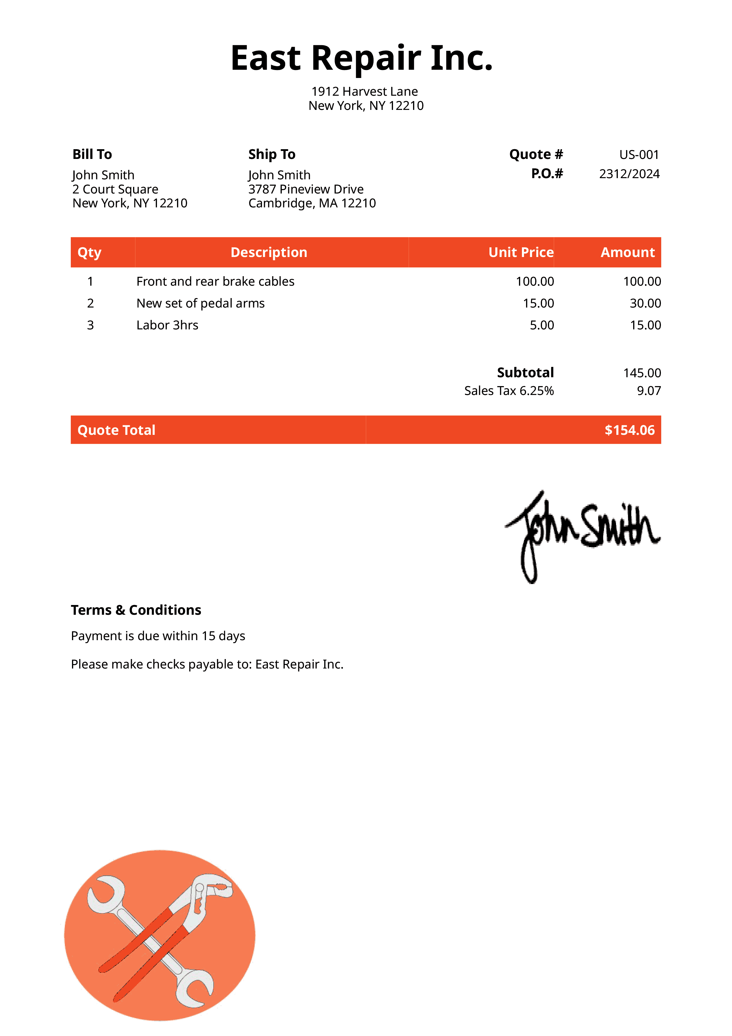 Quote Template Us Mechanic Orange 