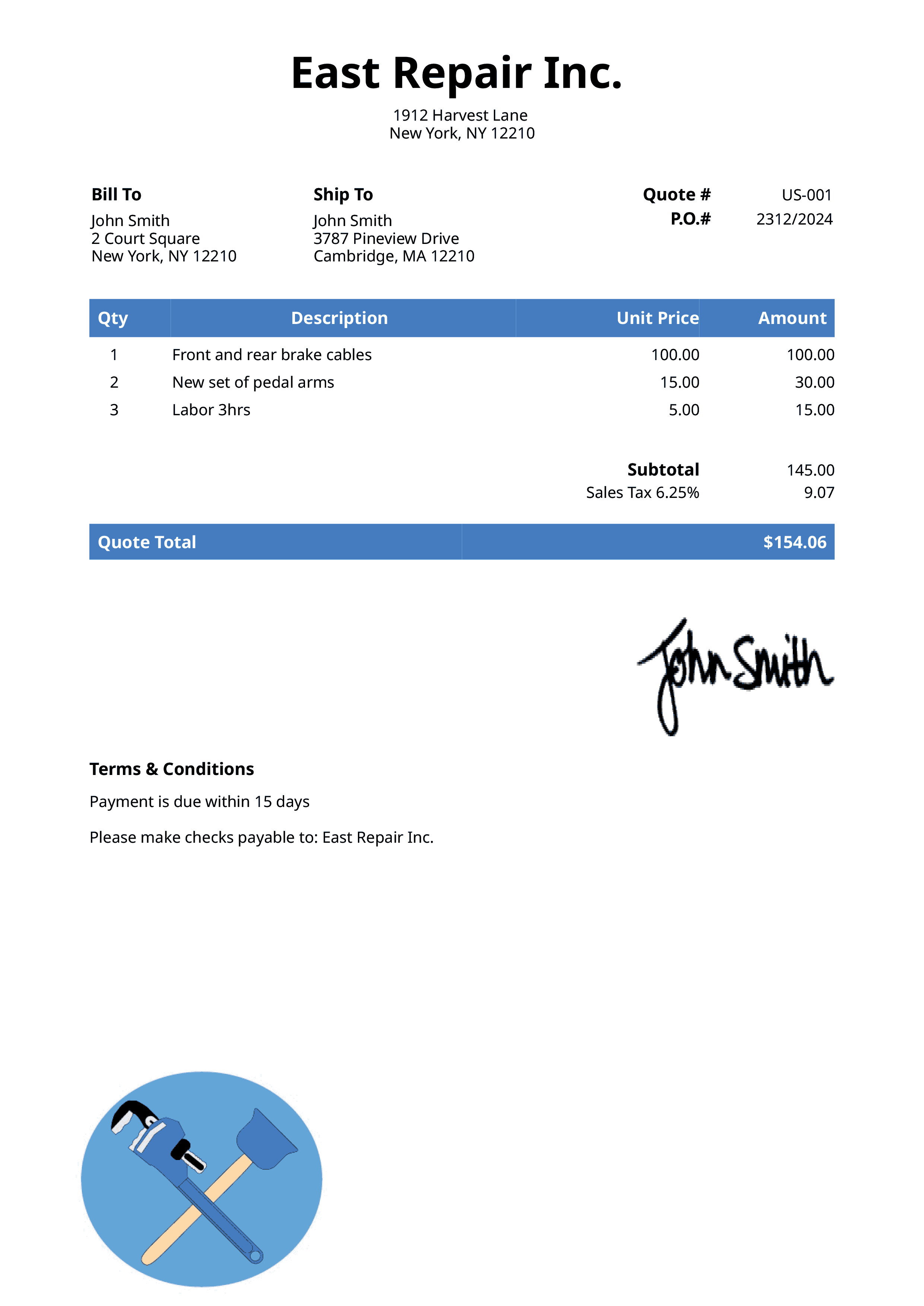 Quote Template Us Plumber Blue 