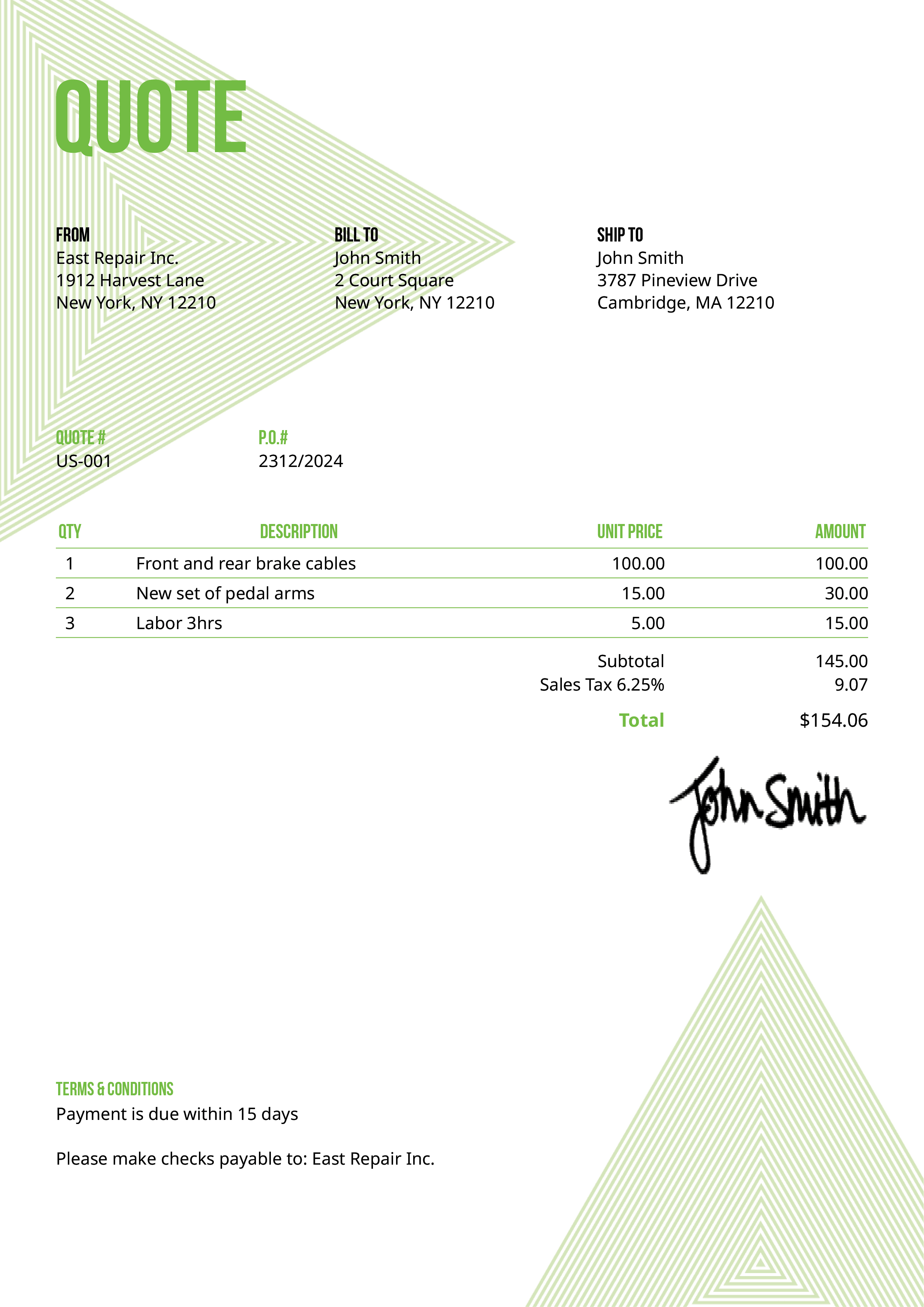 Quote Template Us Triangles Green 