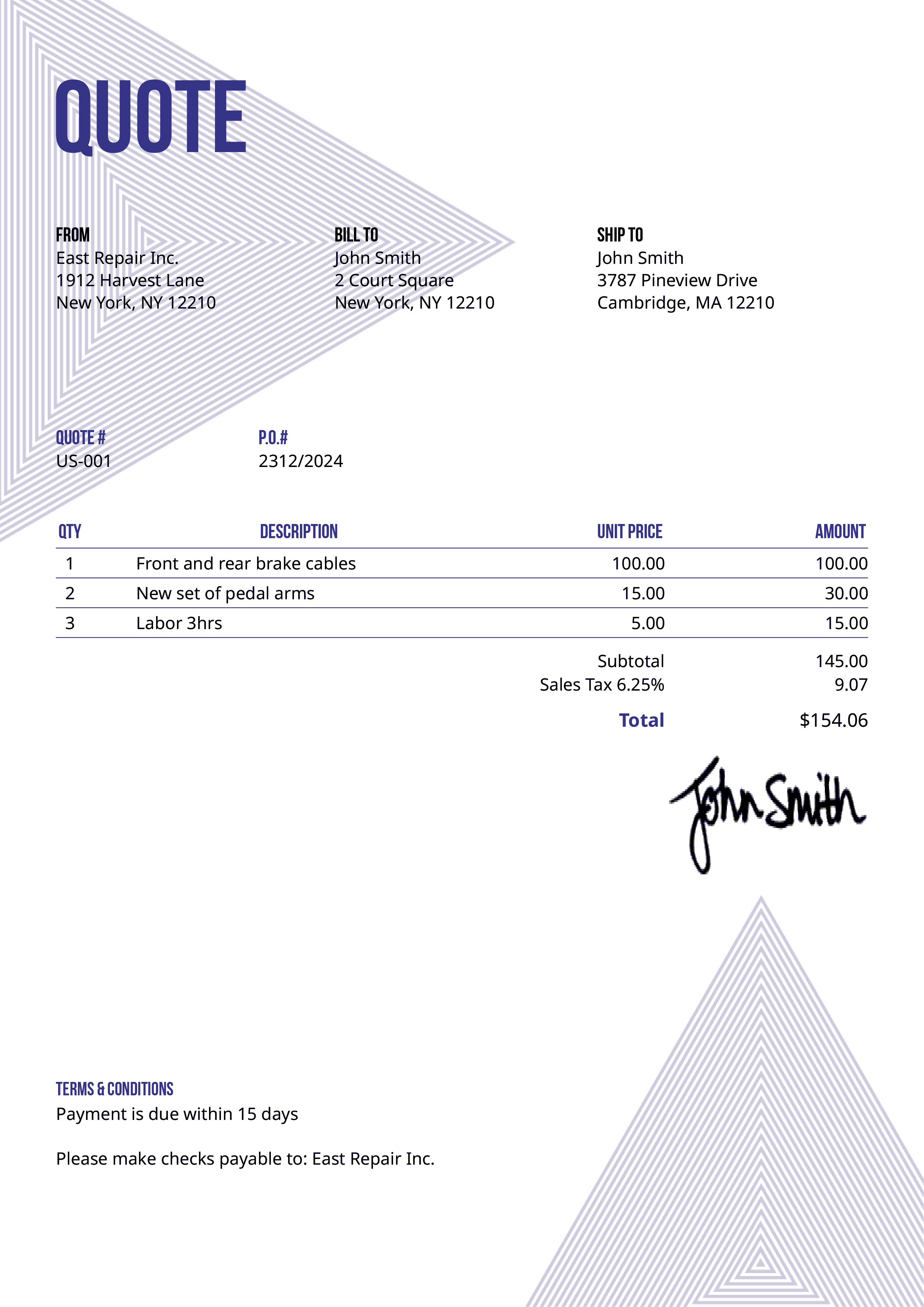Quote Template Us Triangles Purple 