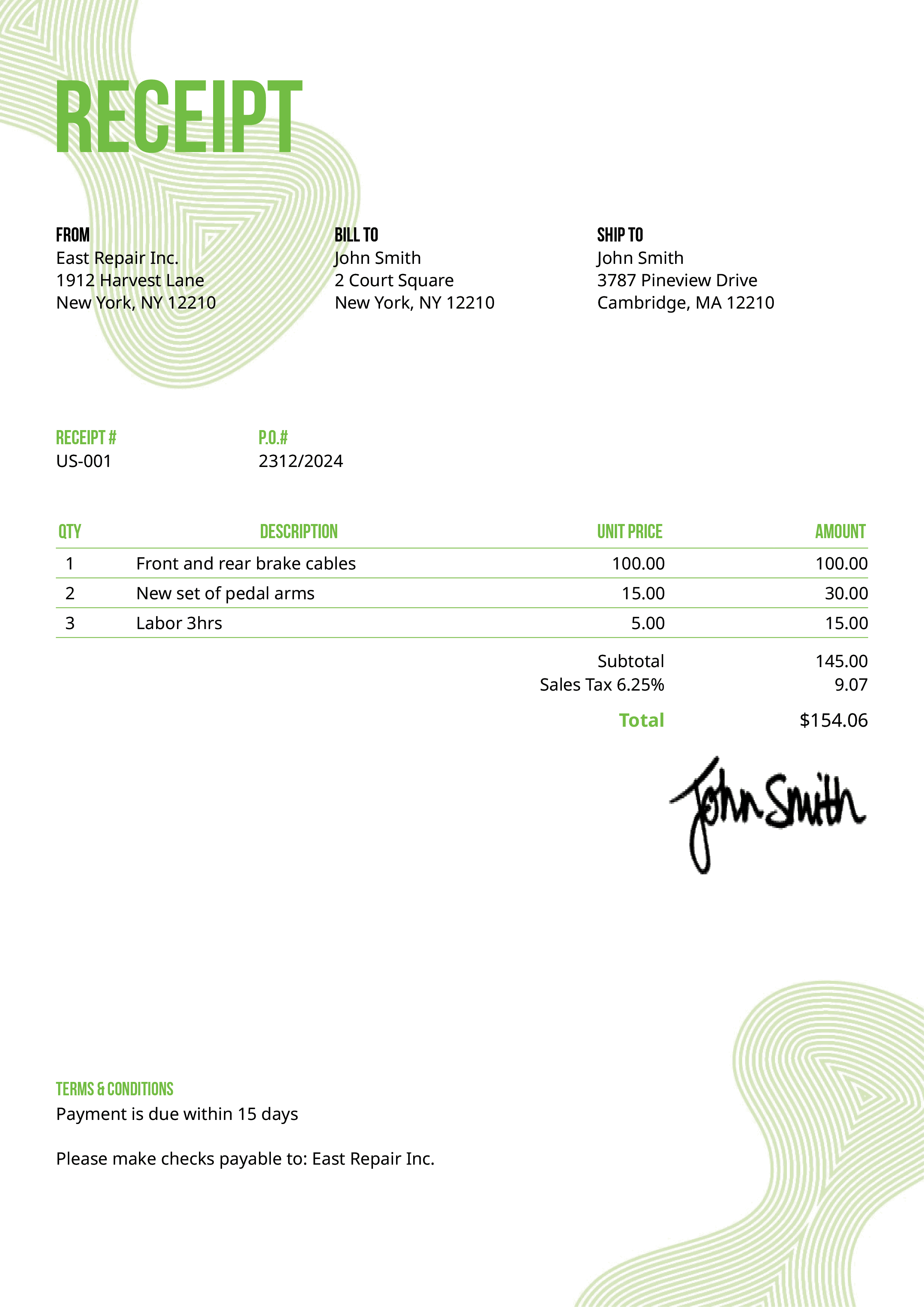 Receipt Template Us Blobs Green 