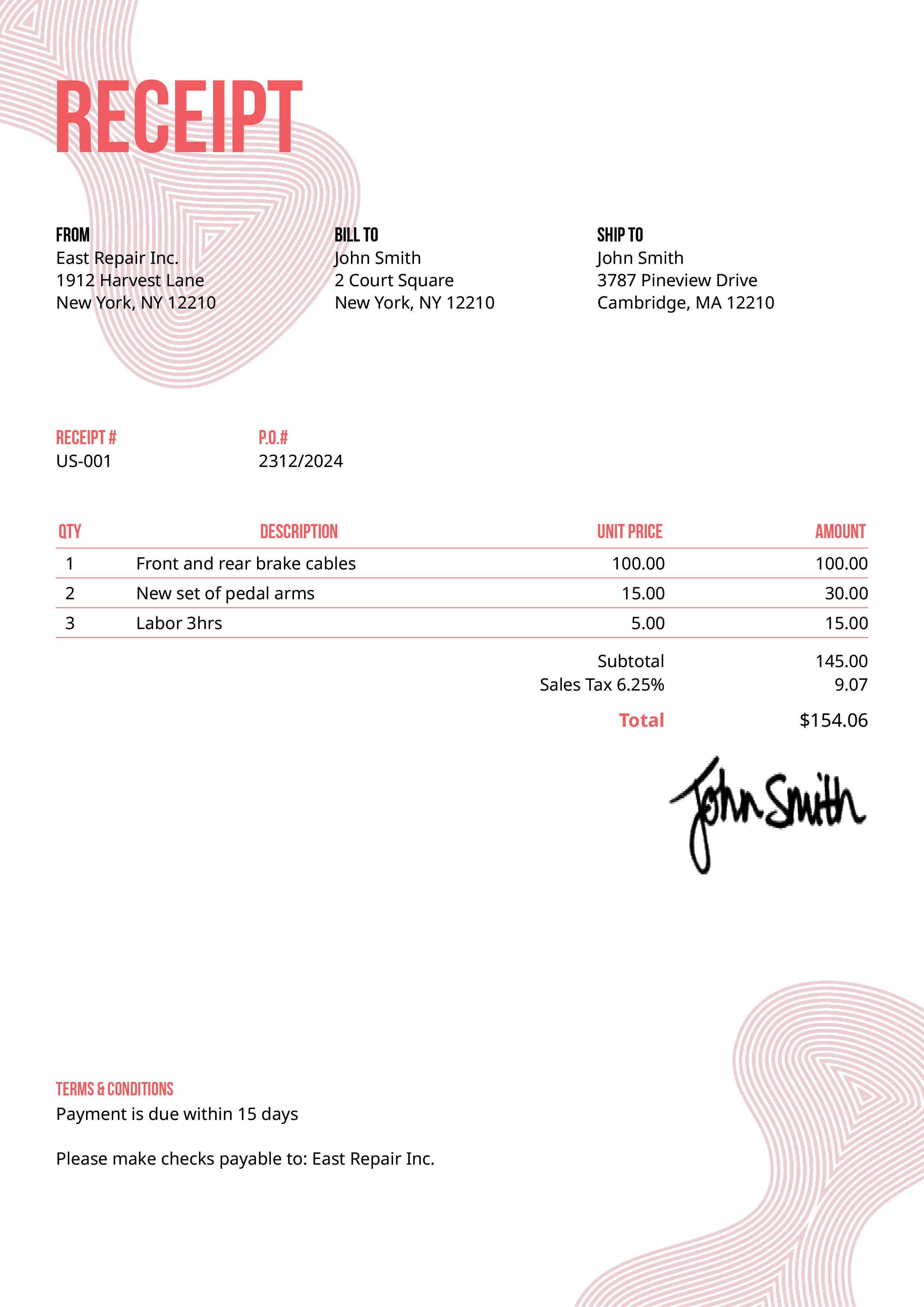 Receipt Template Us Blobs Pink 
