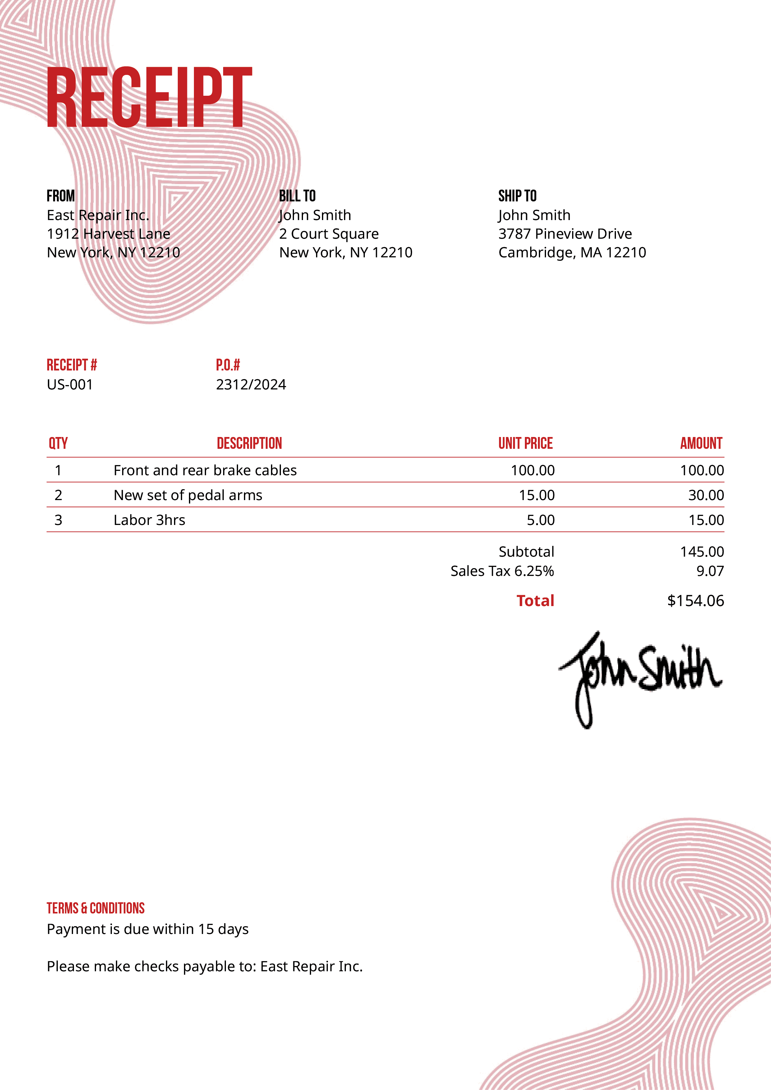 Receipt Template Us Blobs Red 