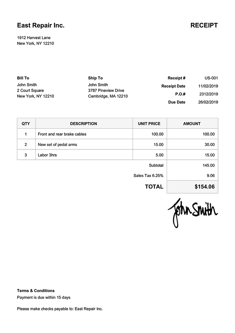 Receipt Example Template