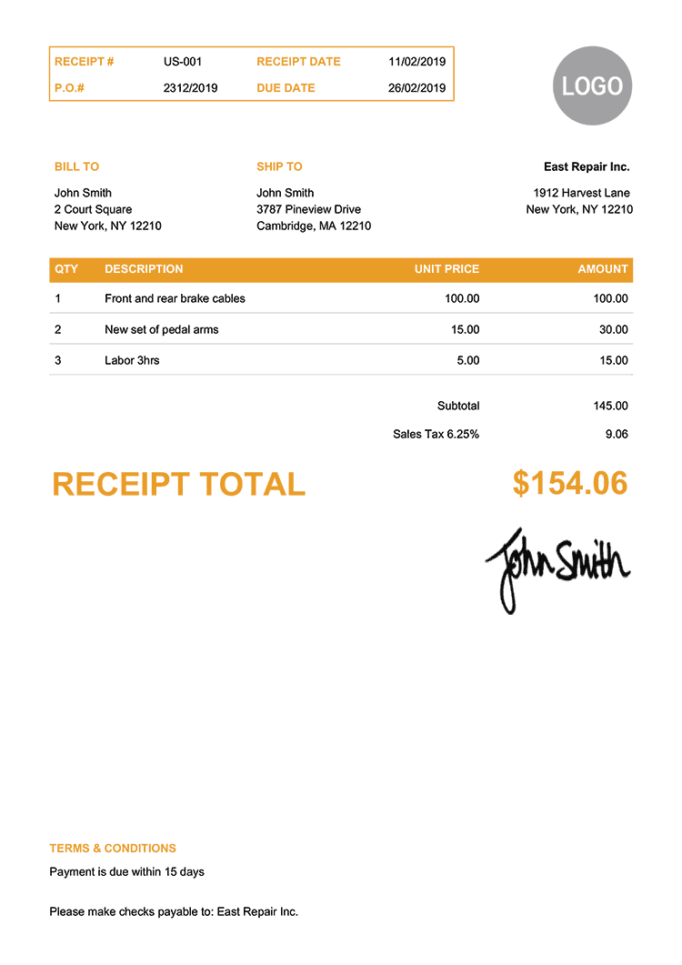 Receipt Template Us Clean Yellow 