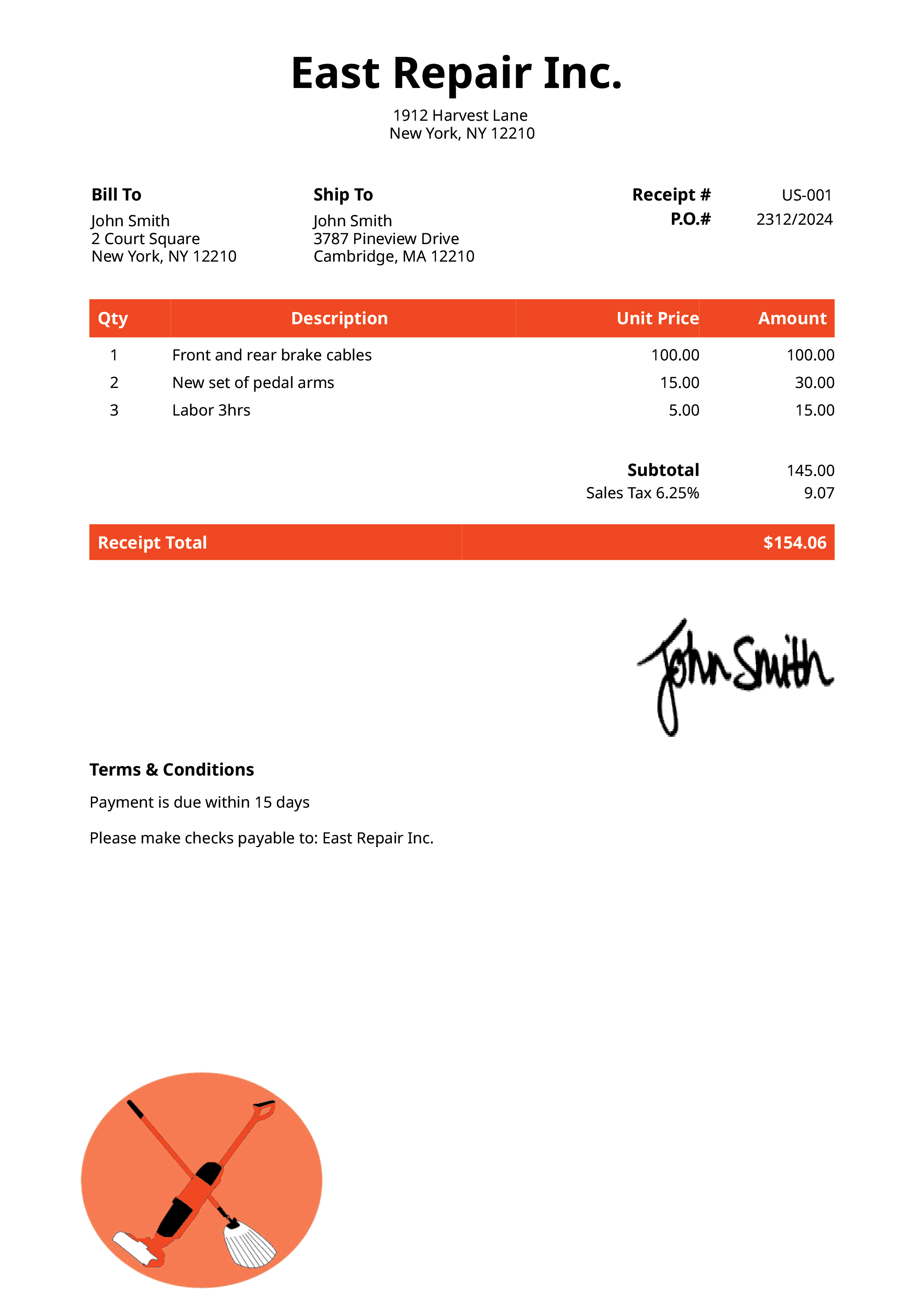 Receipt Template Us Cleaner Orange 