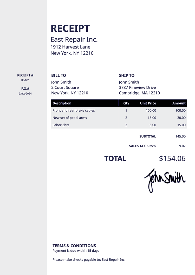 Receipt Template Us Column Black 