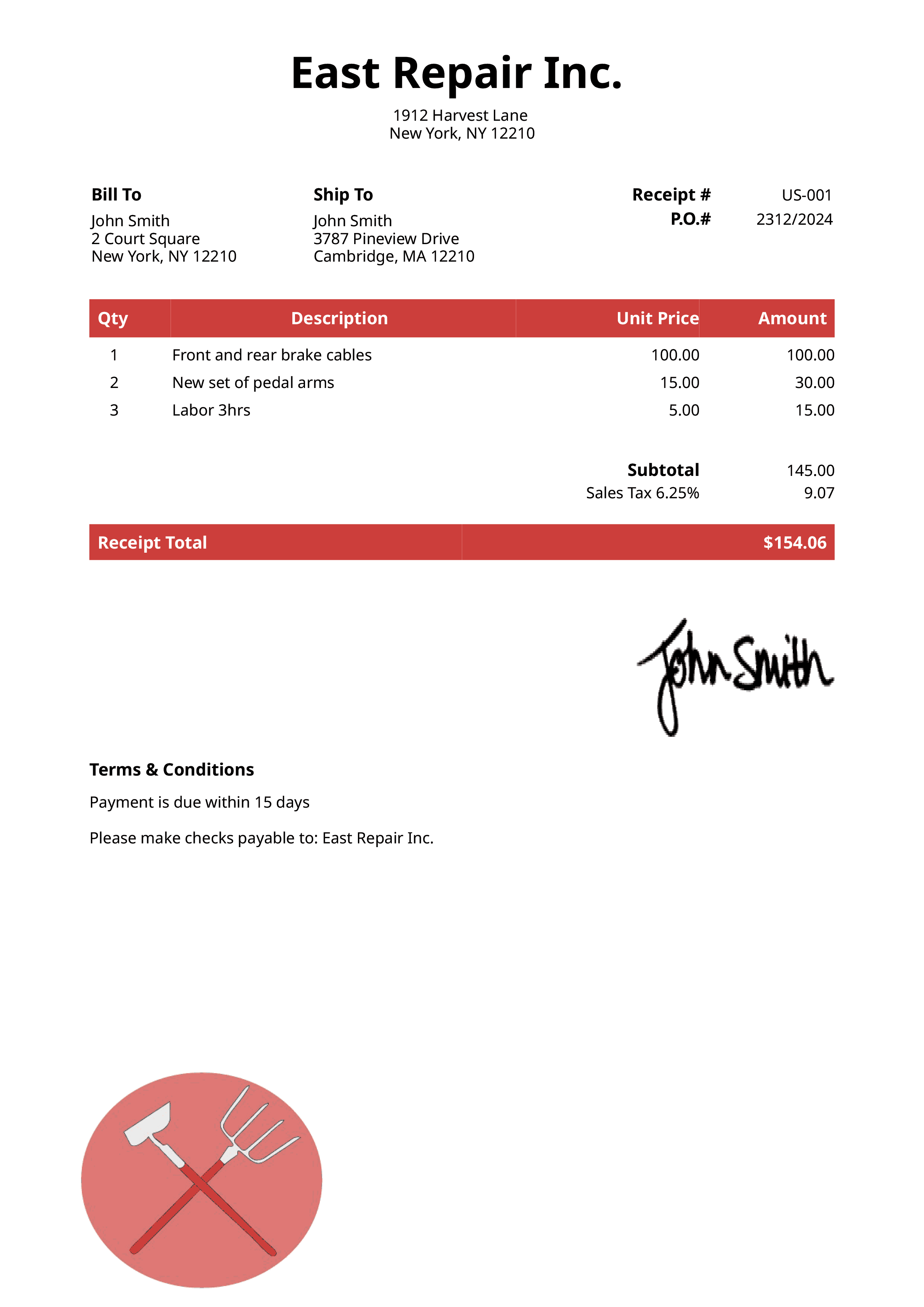 Receipt Template Us Farmer Red 
