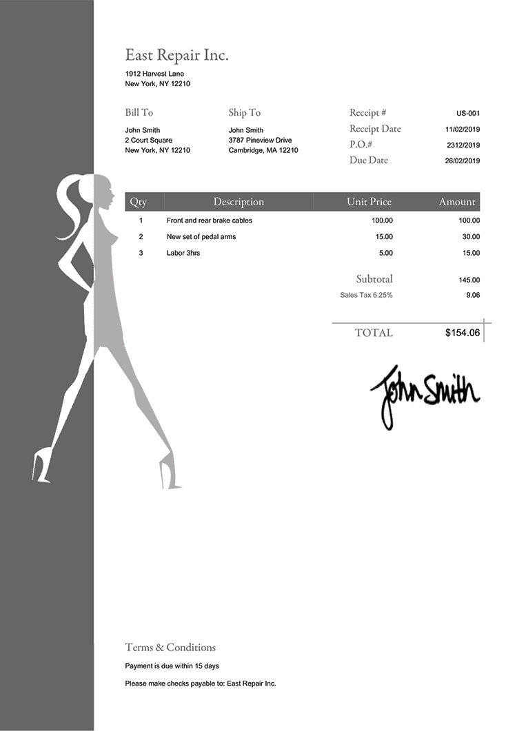 Receipt Template Us Fashionista Gray 