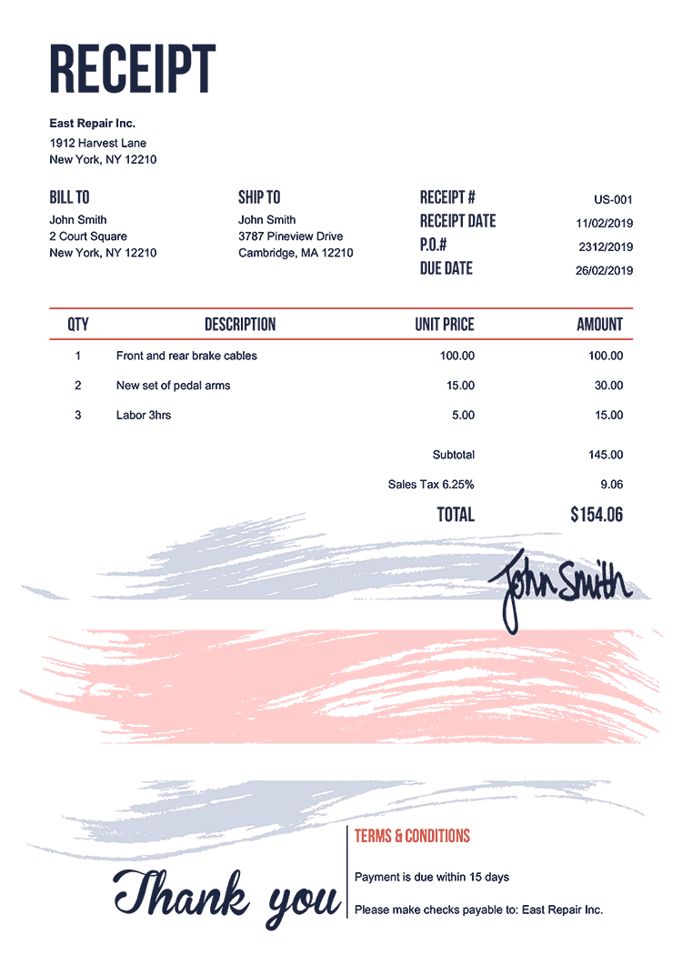 Receipt Template Us Flag Of Costa Rica 