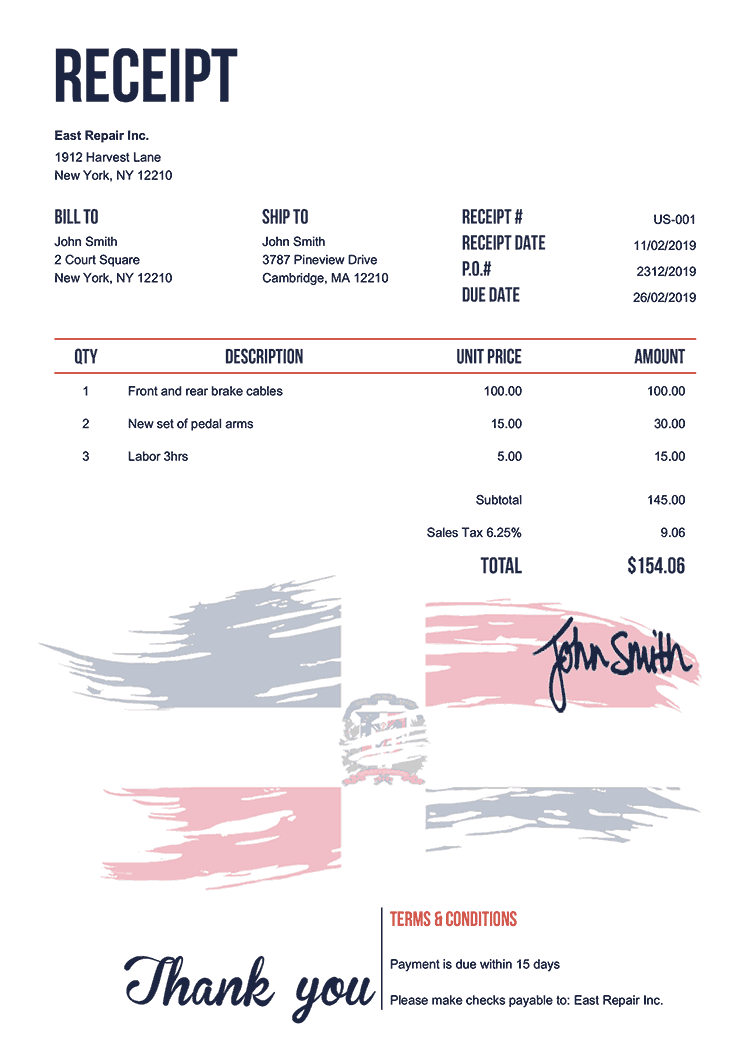 Receipt Template Us Flag Of Dominican Republic 