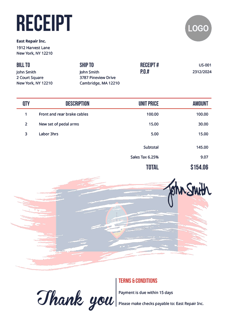 Receipt Template Us Flag Of Guam 