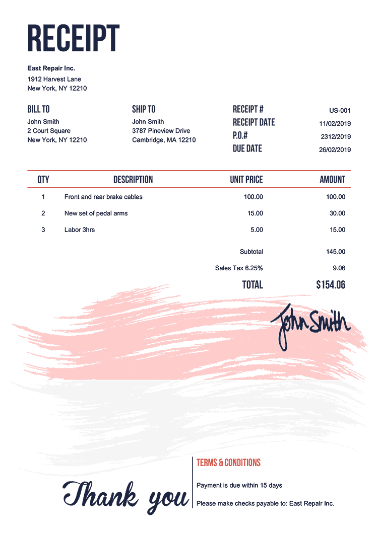 Receipt Template Us Flag Of Indonesia 