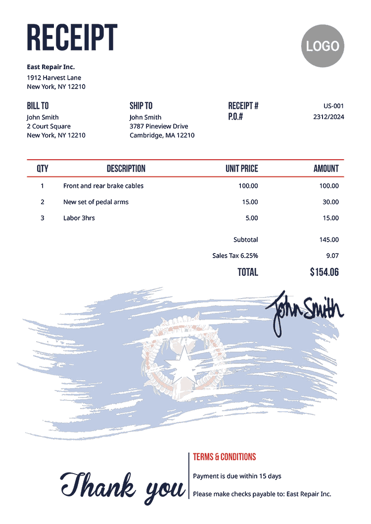 Receipt Template Us Flag Of Northern Mariana Islands 