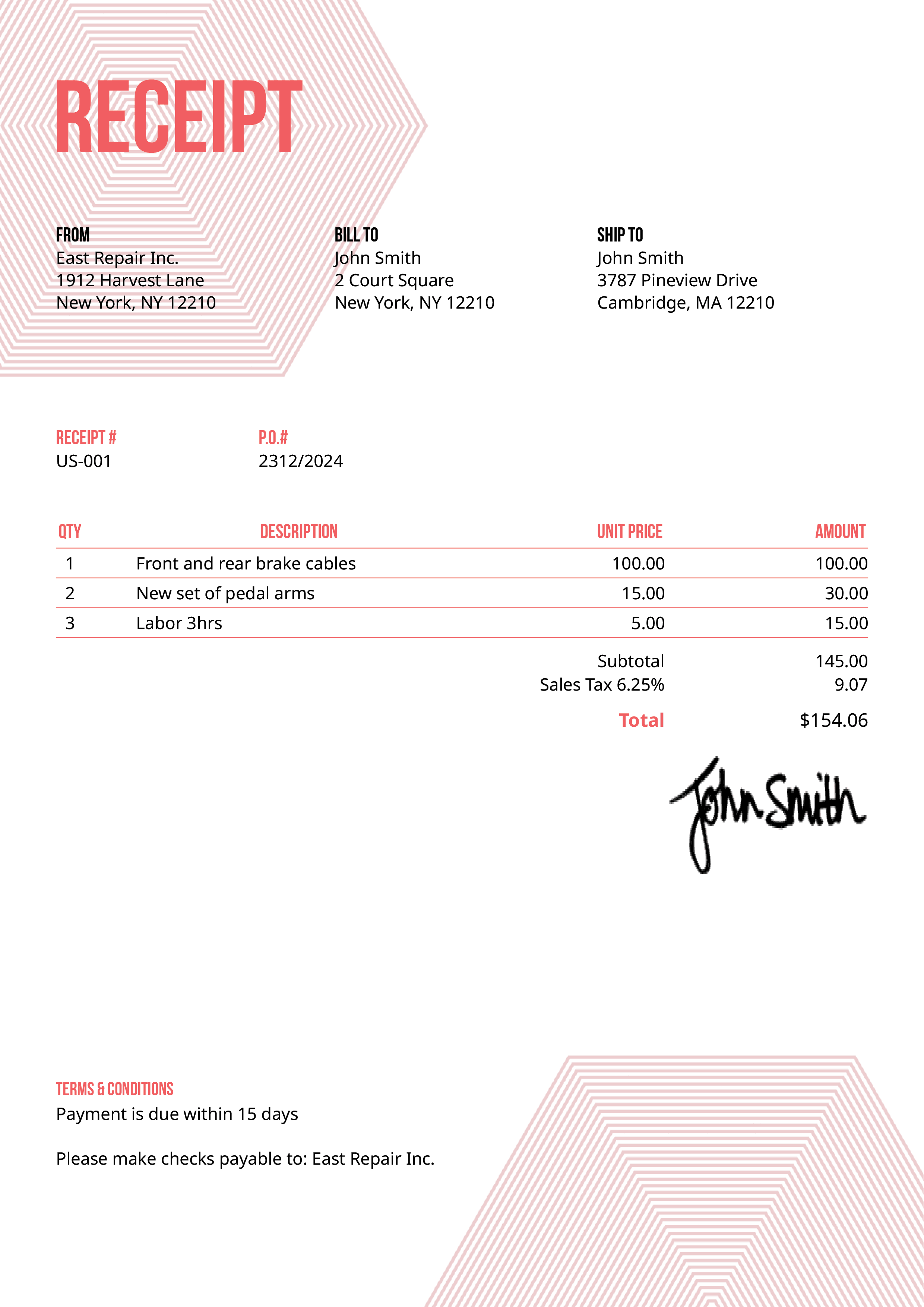 Receipt Template Us Hexagons Pink 