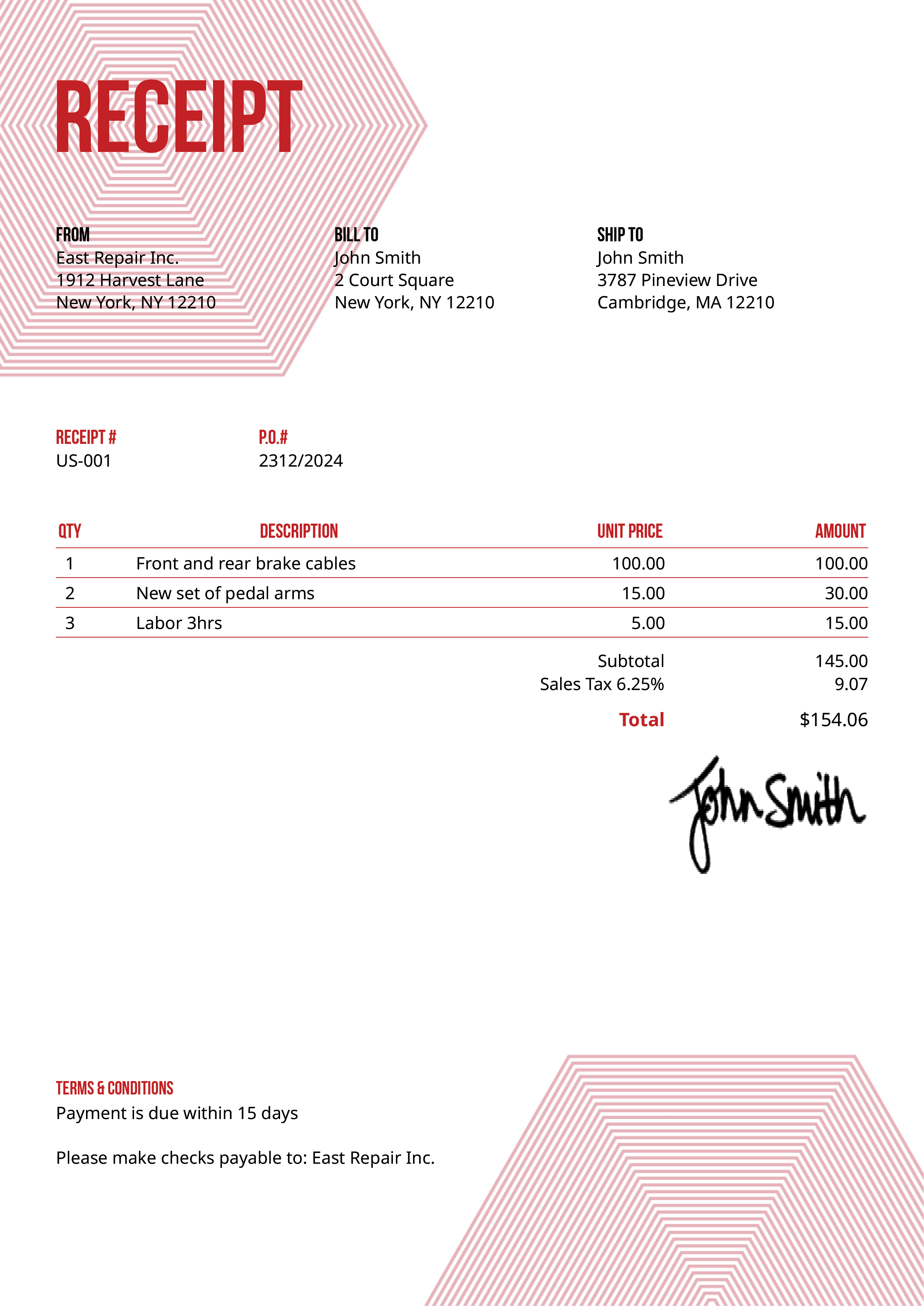 Receipt Template Us Hexagons Red 