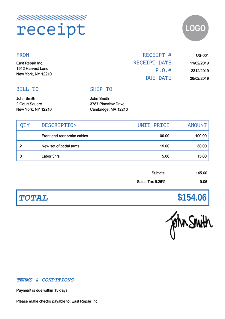 Free Receipt Templates Quickly Create Send Receipts