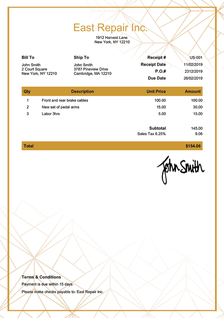 Receipt Template Us Mosaic 