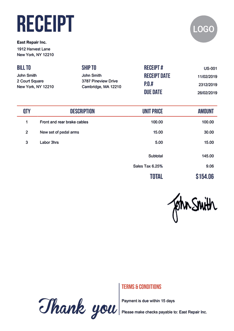 Sample Receipt Template from templates.invoicehome.com